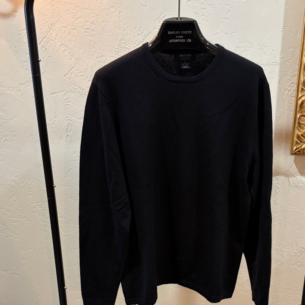 Brooks Black Stretch Merino Wool Crewneck Sweater